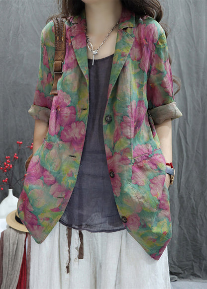 Print Spring Loose Peter Coats Cotton Pan Collar Green