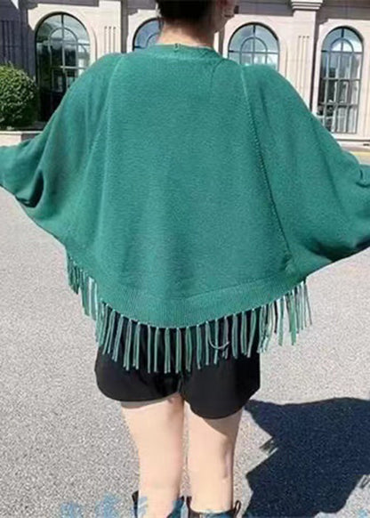 Loose Green Tasseled Button Knit Cardigans Batwing Sleeve As1023
