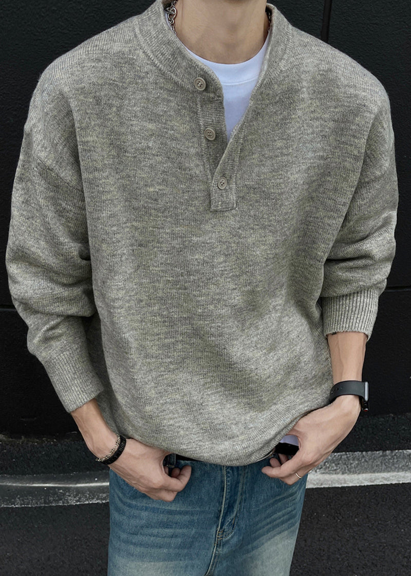 Loose Grey Button Knit Sweaters Spring Tk014