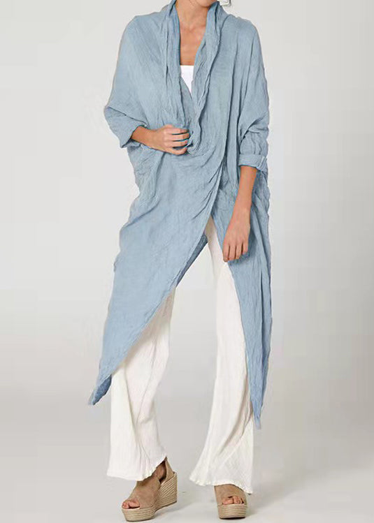 Loose Khaki Asymmetrical Wrinkled Cotton Blouses Long Sleeve Ff066