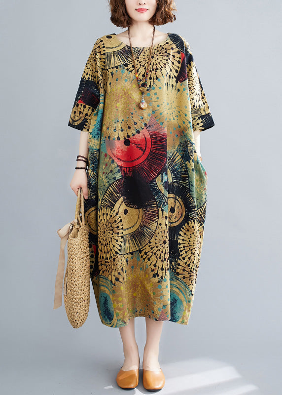Loose O-neck Print Long Dresses Summer Ac2033