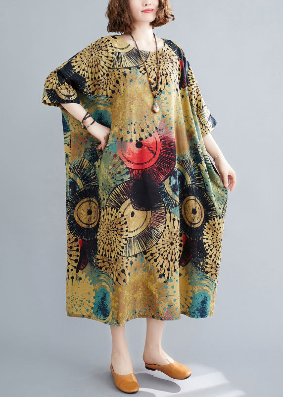 Loose O-neck Print Long Dresses Summer Ac2033