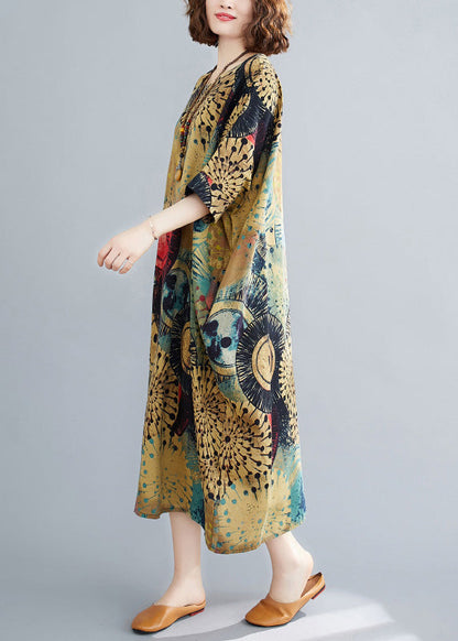 Loose O-neck Print Long Dresses Summer Ac2033