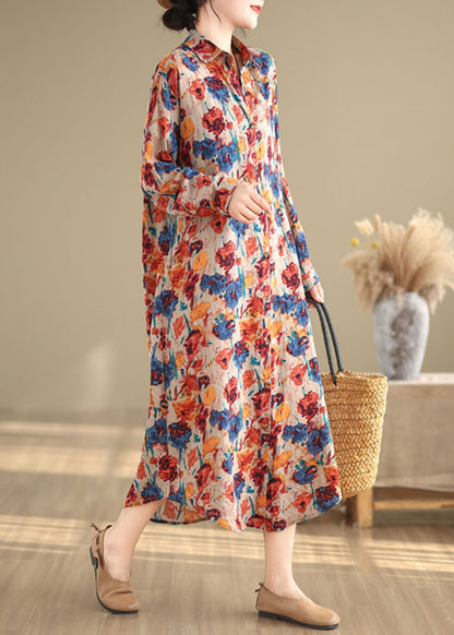 Loose Peter Pan Collar Print Cotton Shirts Cardigan Long Sleeve Ap086