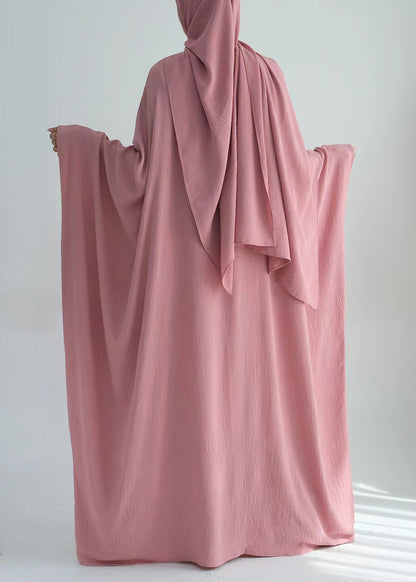 Loose Pink O Neck Ice Silk Maxi Dresses Batwing Sleeve Aa1051