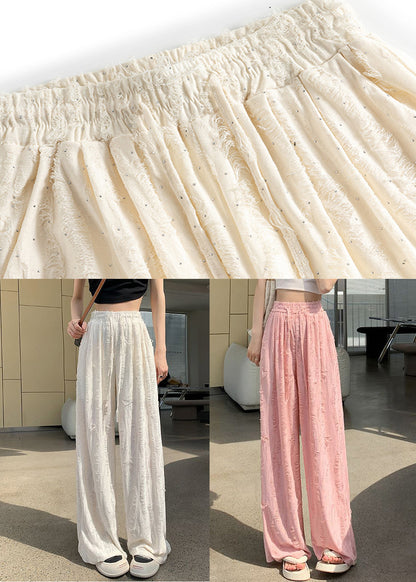 Loose Pink Zircon Elastic Waist Pants Summer Ab1047