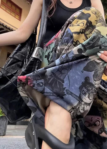 Loose Print Pants Summer Drawstring Cotton Pockets