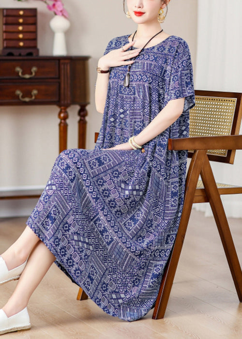 Loose Red Print Pockets Cotton Long Dresses Summer Qe019