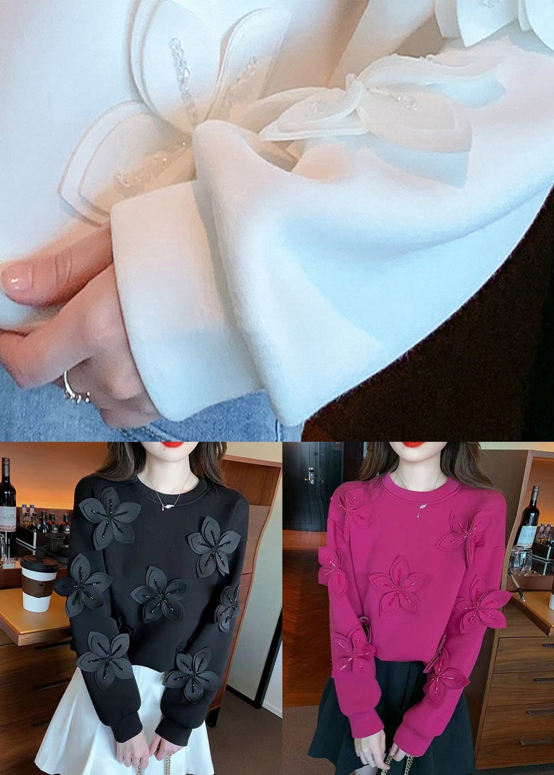 Loose Rose O Neck Patchwork Cotton Sweatshirts Fall Wm027