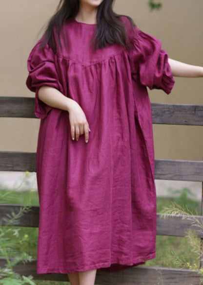 Loose Rose O-neck Patchwork Wrinkled Maxi Dresses Spring Gh1082