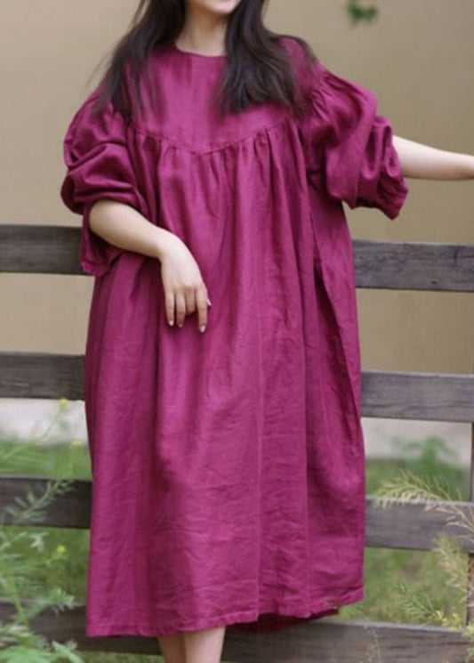 Loose Rose O-neck Patchwork Wrinkled Maxi Dresses Spring Gh1082