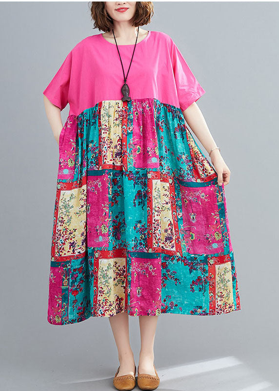 Loose Rose Oversized Patchwork Cotton Long Dresses Summer Ly1540
