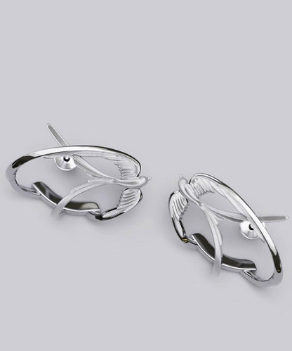 Loose Silk Sterling Silver Swallow Hollow Out Stud Earrings