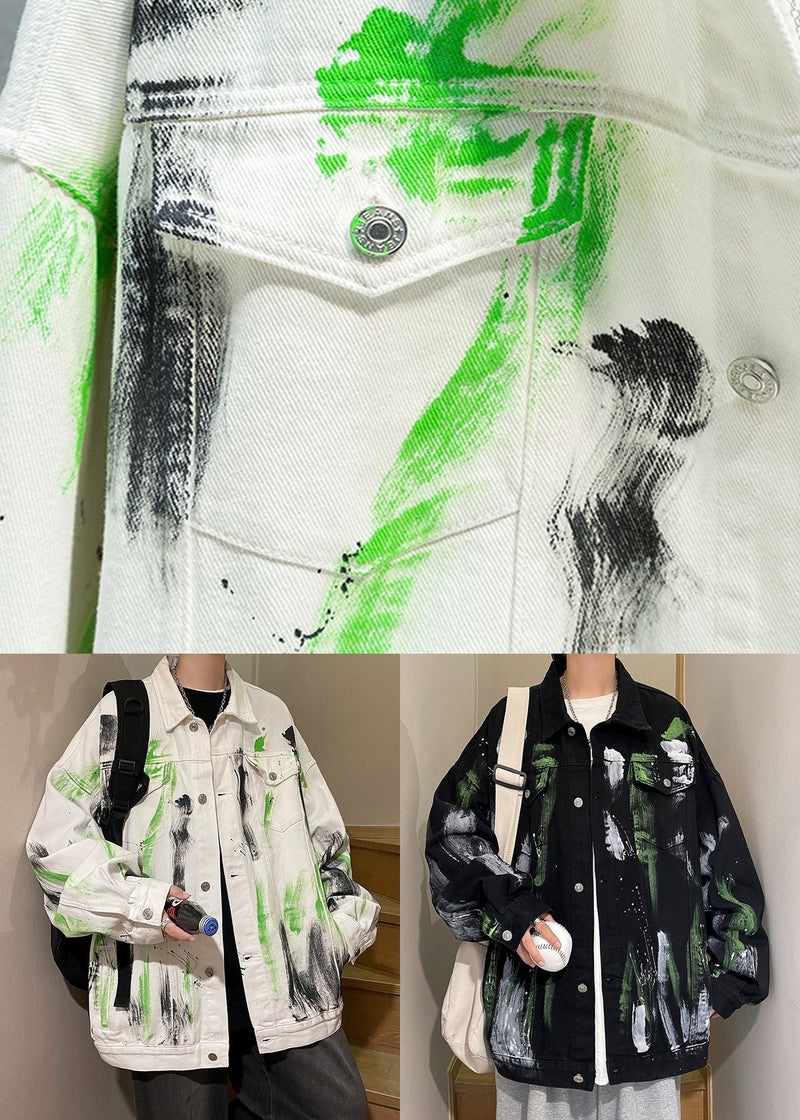 Loose White Tie Dye Button Denim Coat Fall Wa029