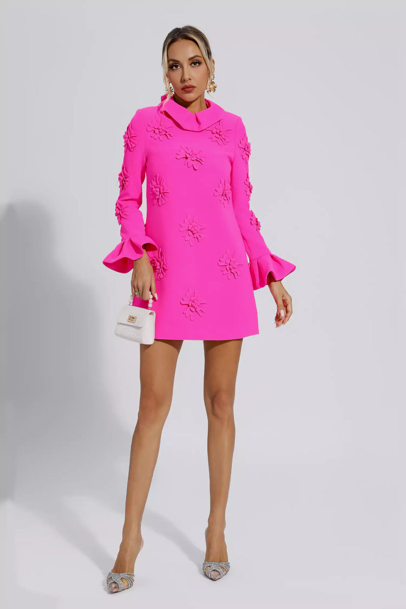 Lorelai Pink Jacquard Long Sleeve Mini Dress
