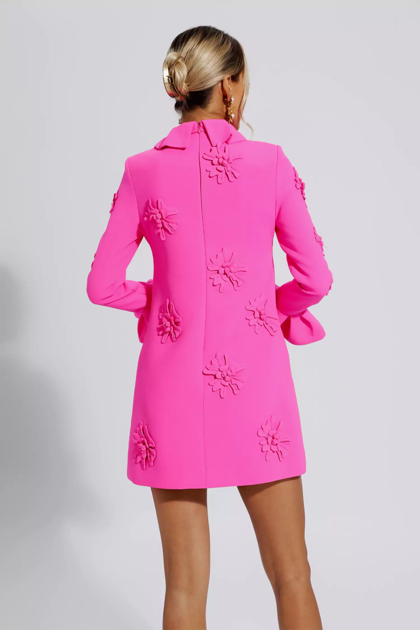Lorelai Pink Jacquard Long Sleeve Mini Dress