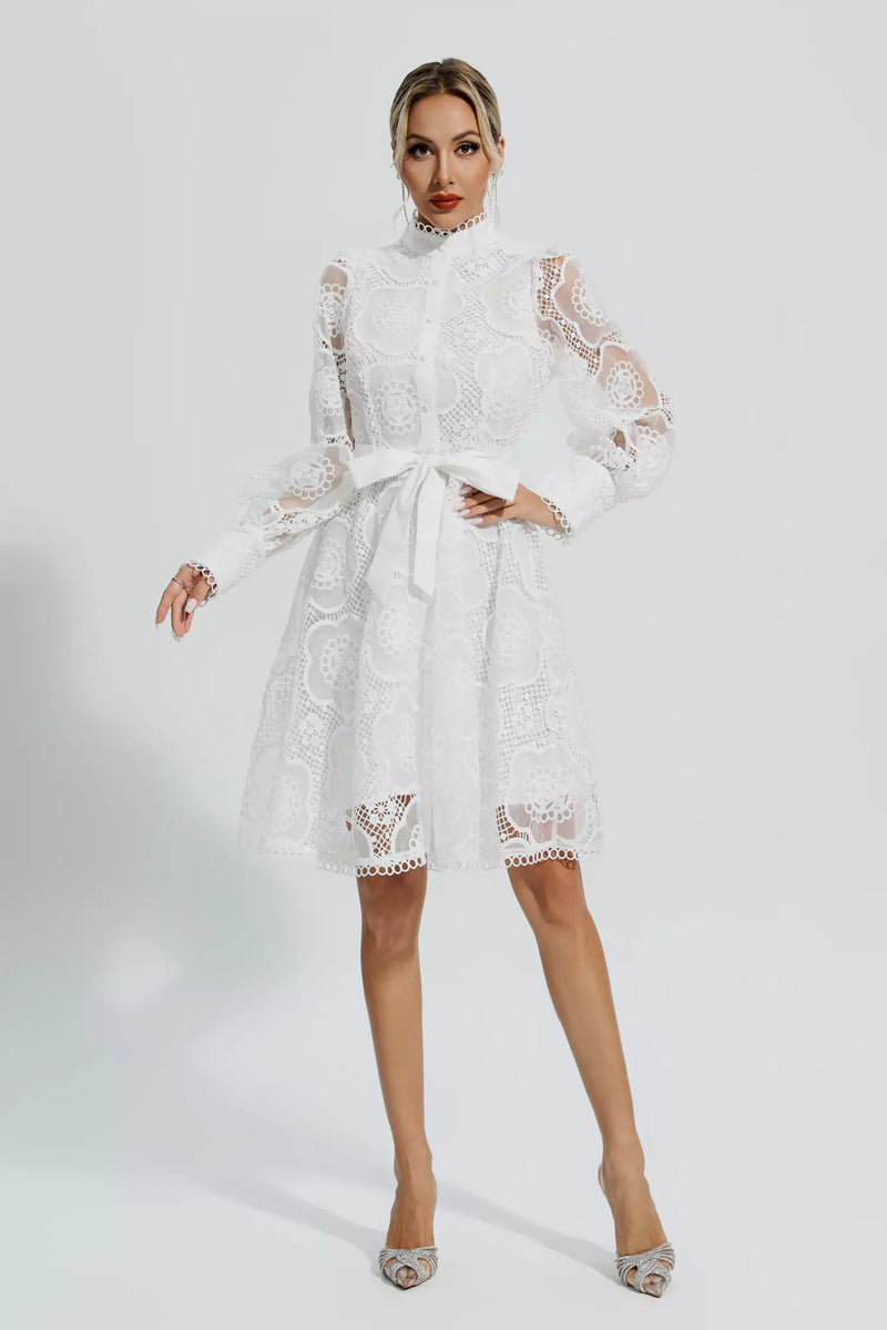 Lorelei White Lace Jacquard Mini Dress