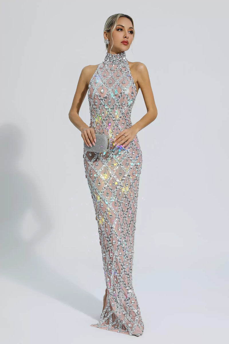 Louise Silver Diamond Maxi Dress
