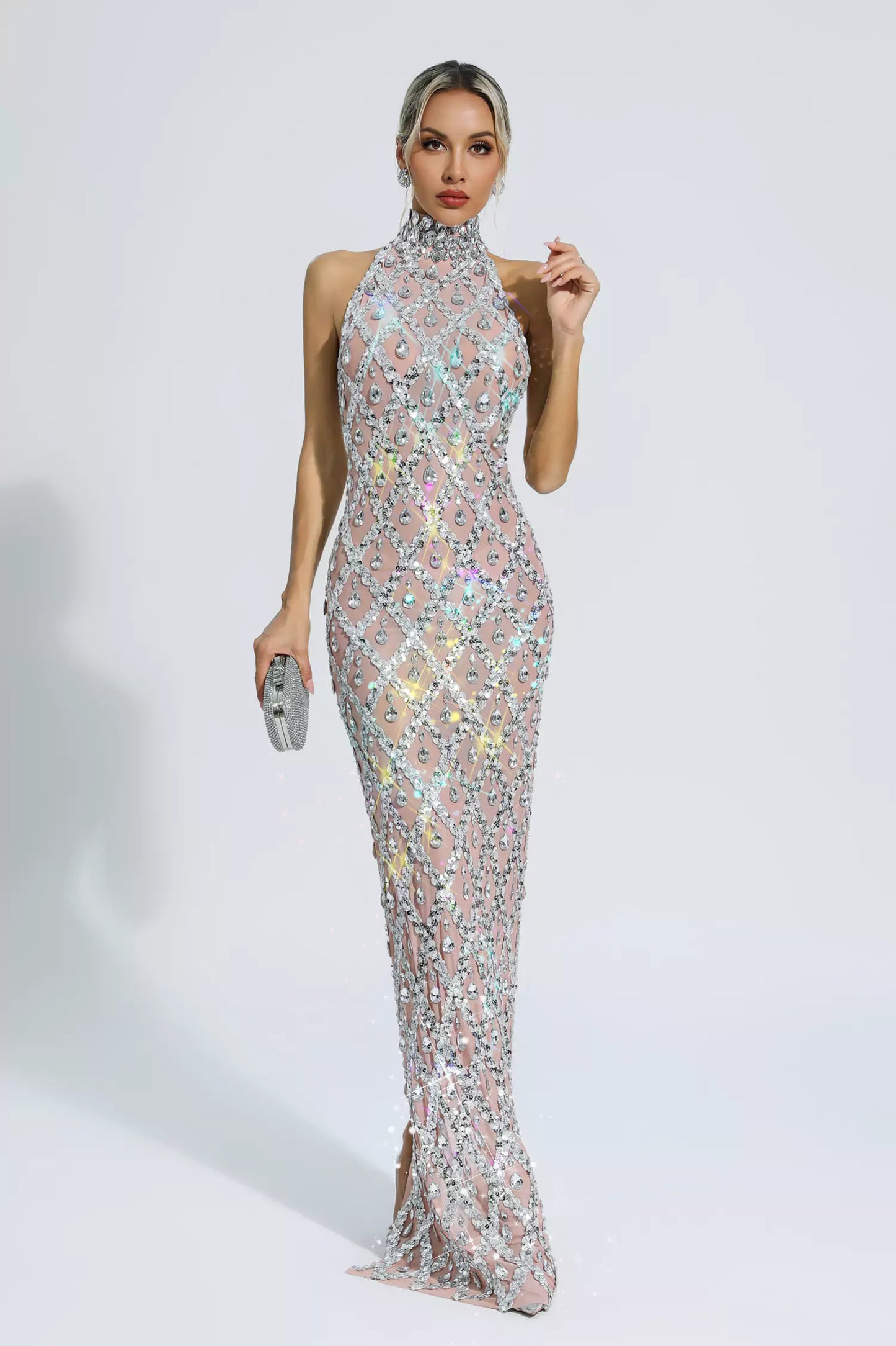 Louise Diamond Maxi Dress-silver