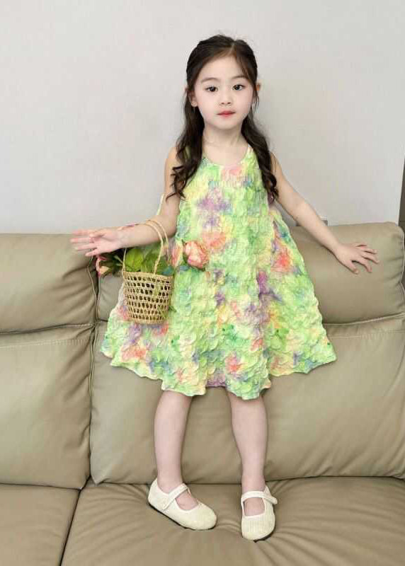 Green Print Long Dress Sleeveless Ew025