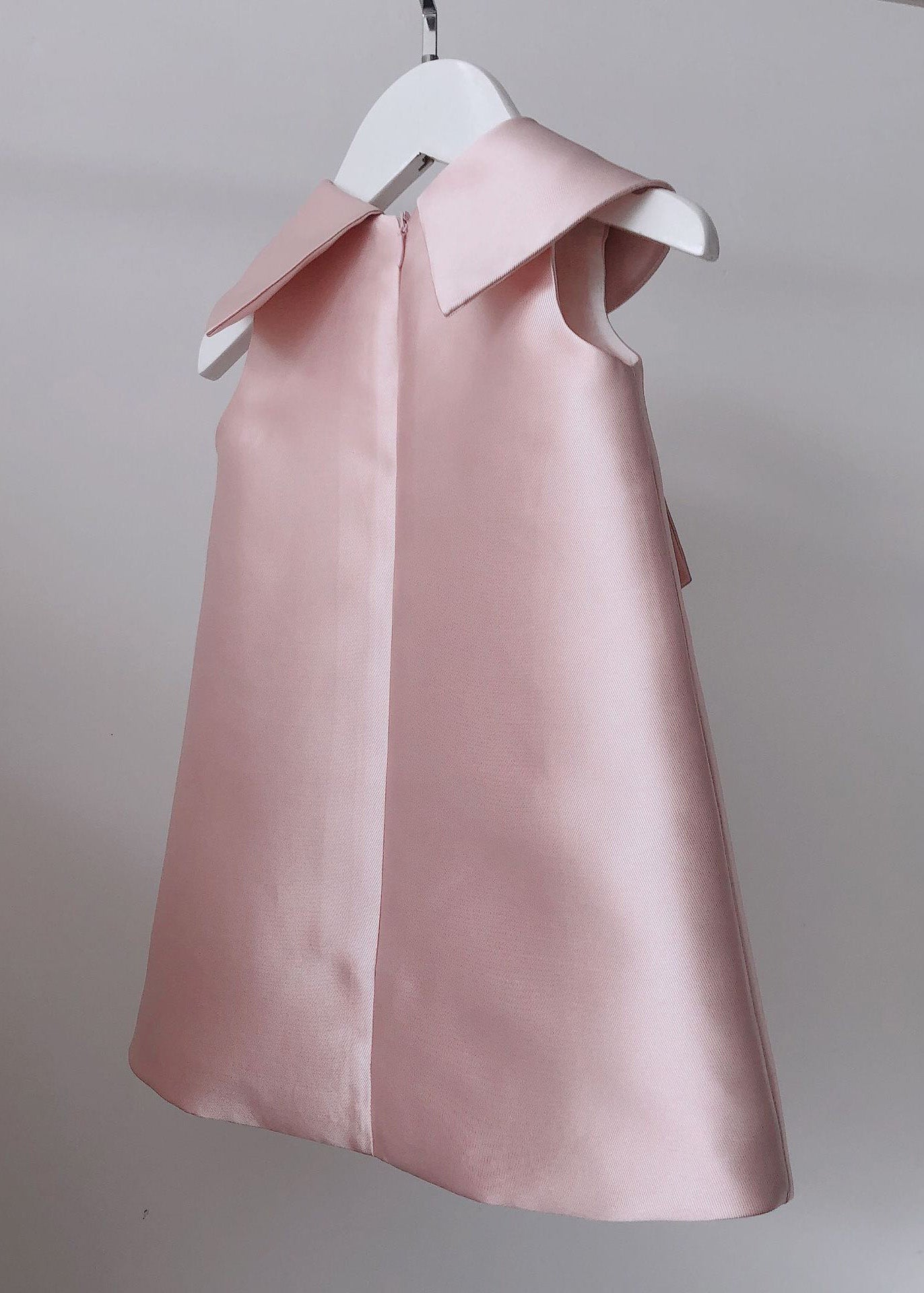 Pink Peter Pan Collar Bow Pearl Zircon Kids Maxi Dress Sleeveless Ys032