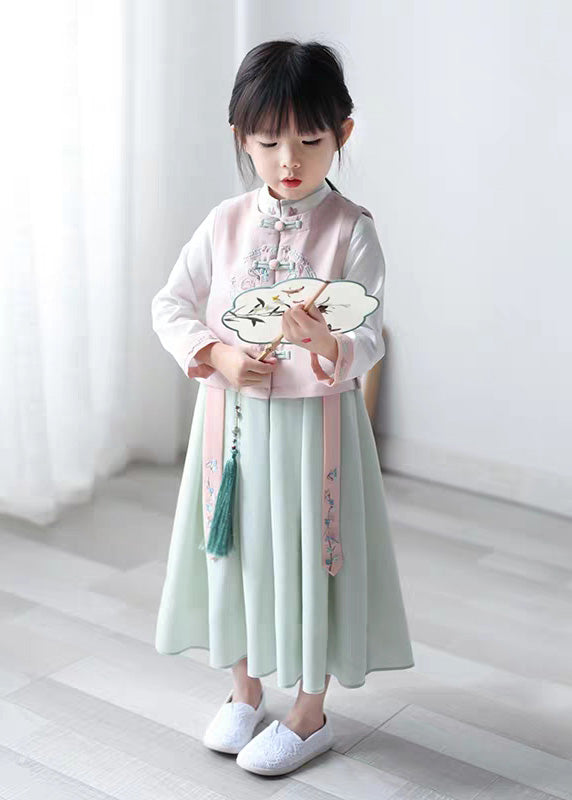 Waistcoat Collar Stand Chiffon Pink and Dress Long