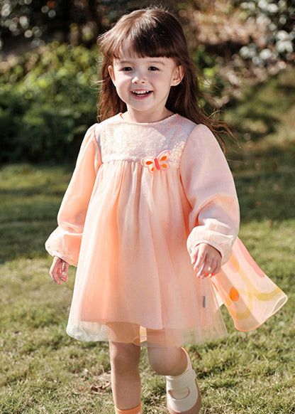 Pink Wrinkled Patchwork Butterfly Tulle Holiday Long Dress Spring Tv023
