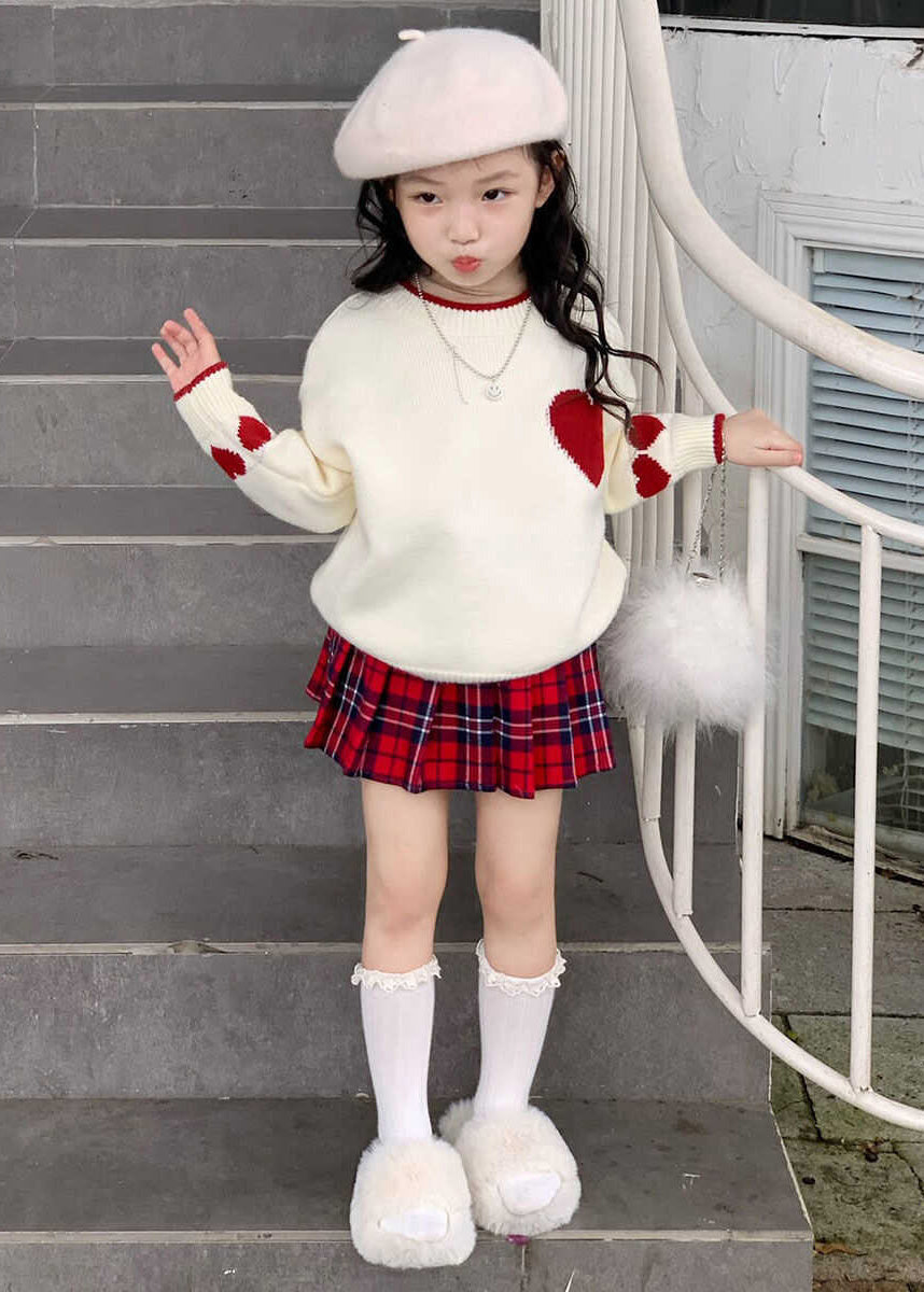 Red Patchwork Kids Cotton Knit Sweaters and Skirts Two Piece Set Spring Tr004