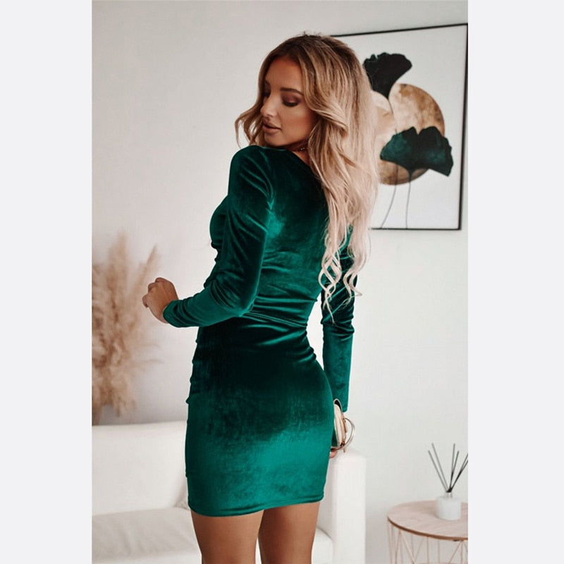 Gold Velvet Mini Dress Hip Dresses Long Sleeve Party Dress