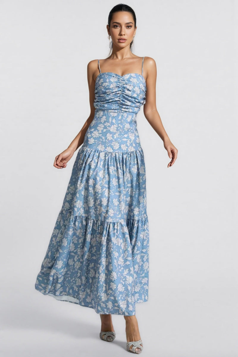 Corek Blue Ruched Slip Maxi Dress