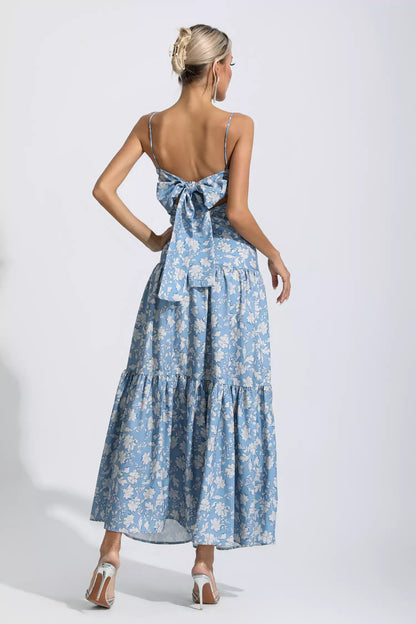 Lyra Blue Ruched Slip Maxi Dress