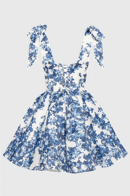 Jacetk Blue Hydrangea Mini Dress