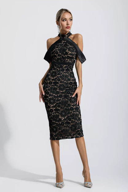 Madelynn Black Halter Midi Dress