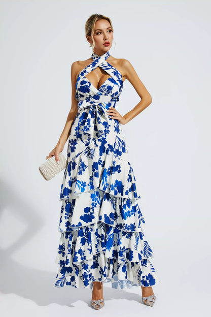 Mae Blue Lace-up Maxi Dress