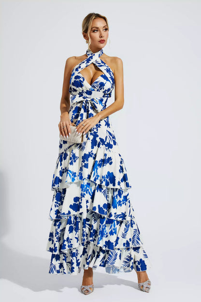 Mae Blue Lace-up Maxi Dress