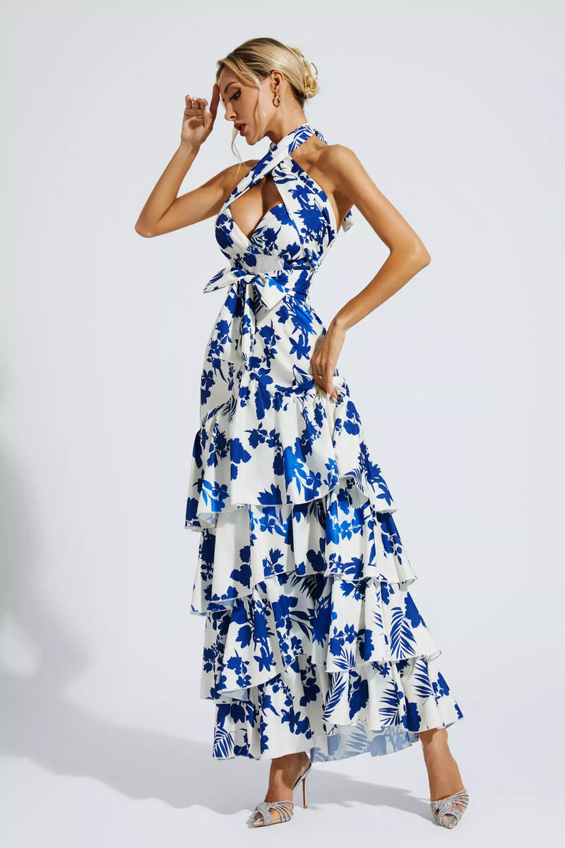 Mae Blue Lace-up Maxi Dress