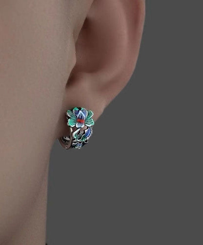 Silk Sterling Silver Peony Hoop Earrings