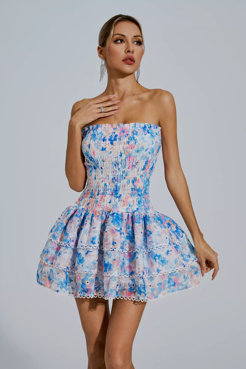 Mercy Blue Ruched Mini Dress