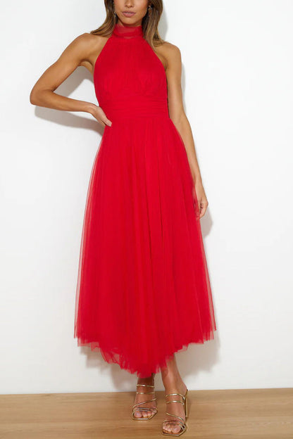 Mesh Halter Neck High Waist Maxi Dress