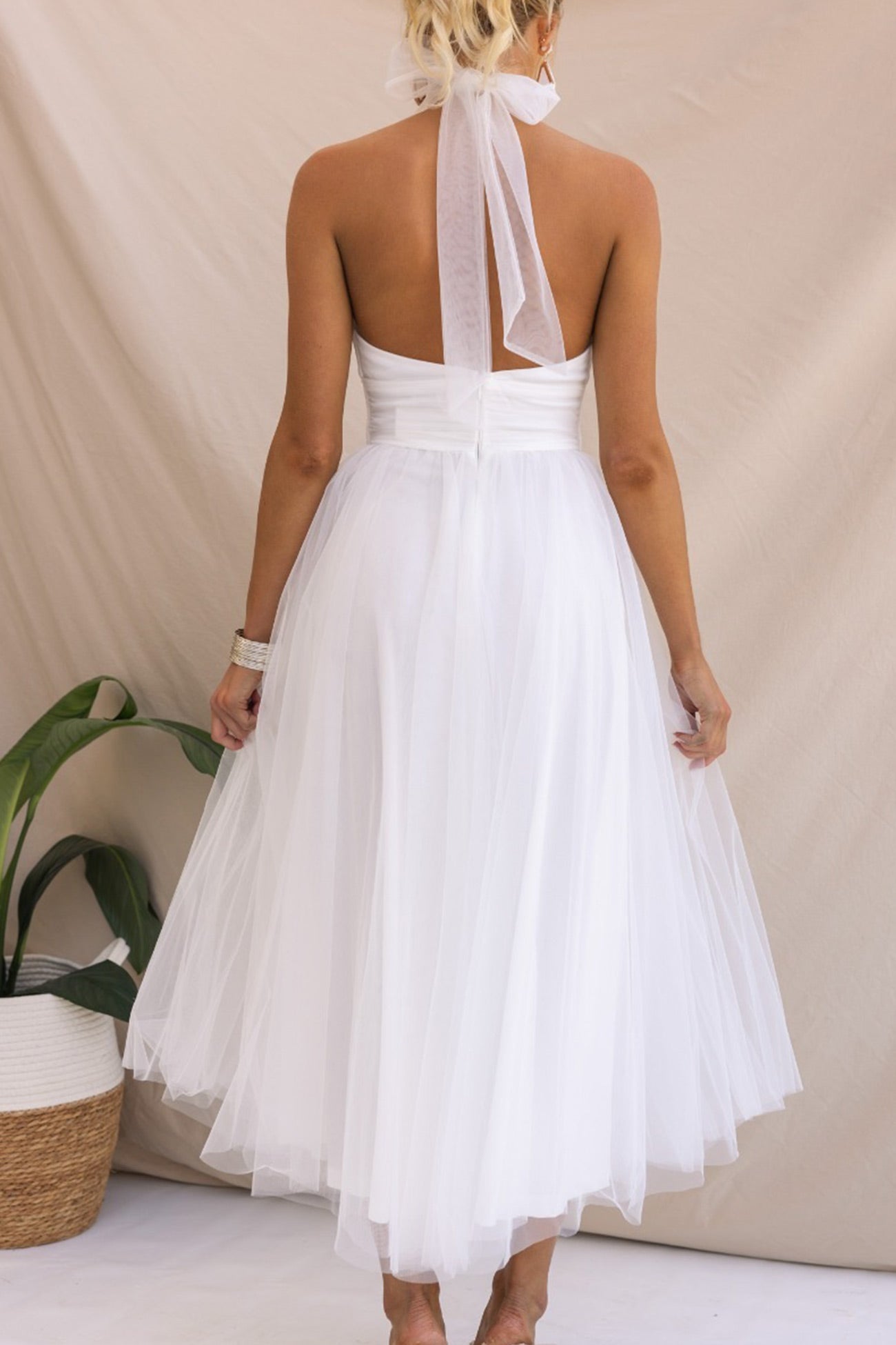 Mesh Halter Neck High Waist Maxi Dress
