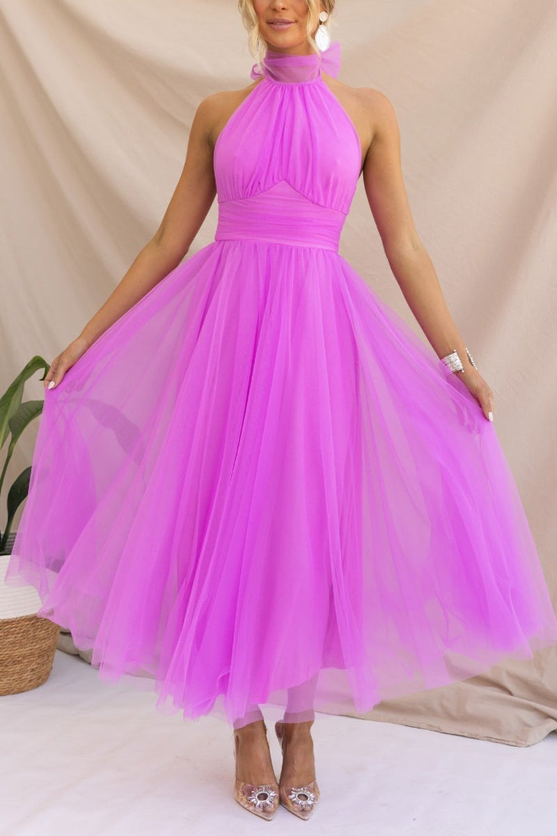 Mesh Halter Neck High Waist Maxi Dress