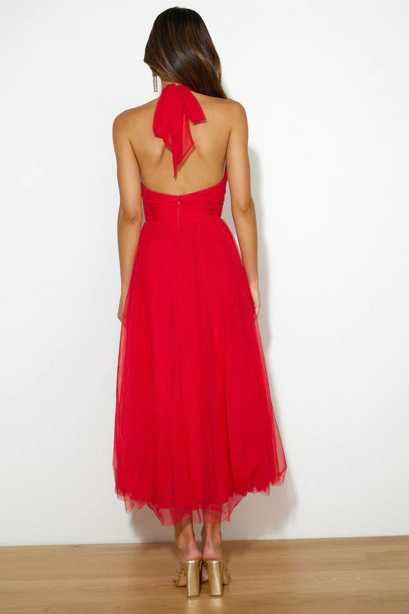 Mesh Halter Neck High Waist Maxi Dress