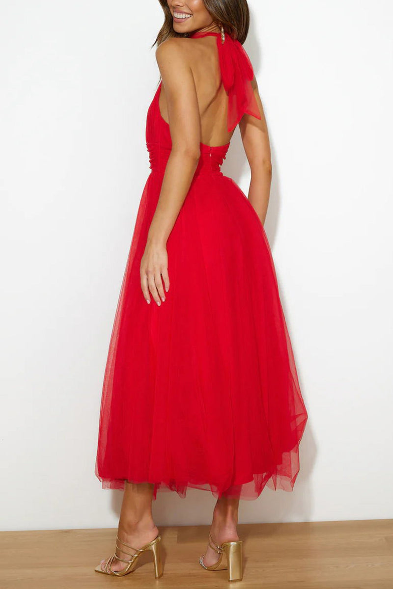 Mesh Halter Neck High Waist Maxi Dress