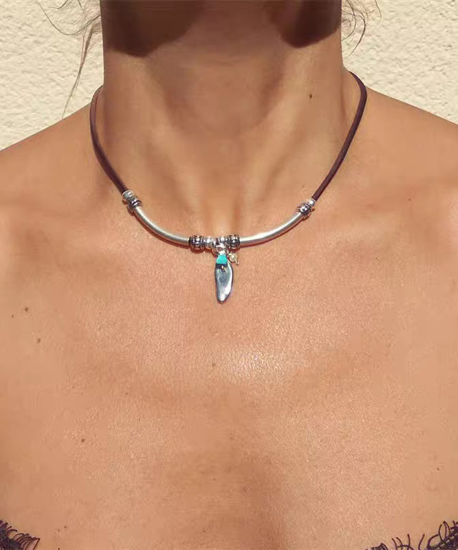 Minimalist Leather Geometric Alloy Pendant Versatile Necklace