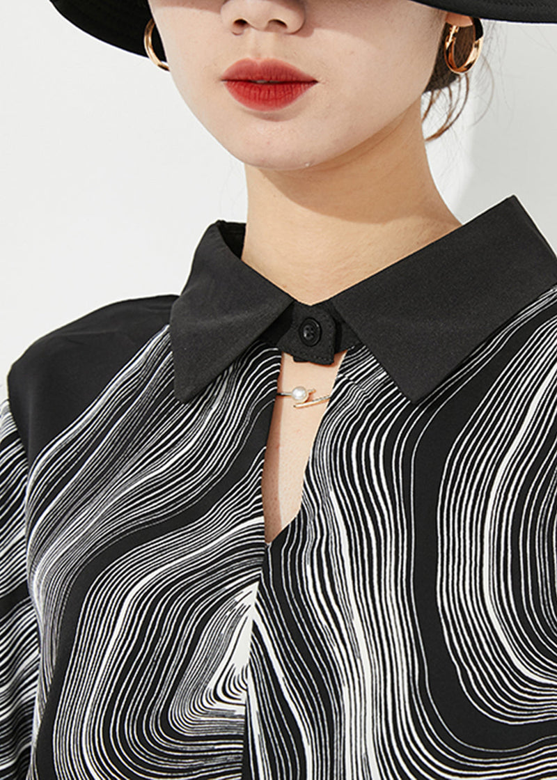Modern Black Print Low High Design Draping Chiffon Blouse Tops Summer Ly0880