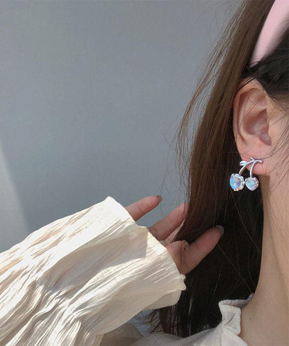 Modern Blue Alloy Resin Gem Stone Cherry Stud Earrings