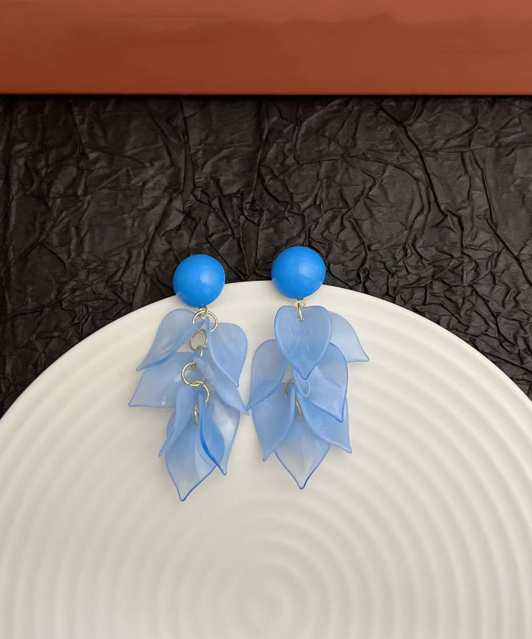 Modern Blue Alloy Plastic Petal Tassel Drop Earrings