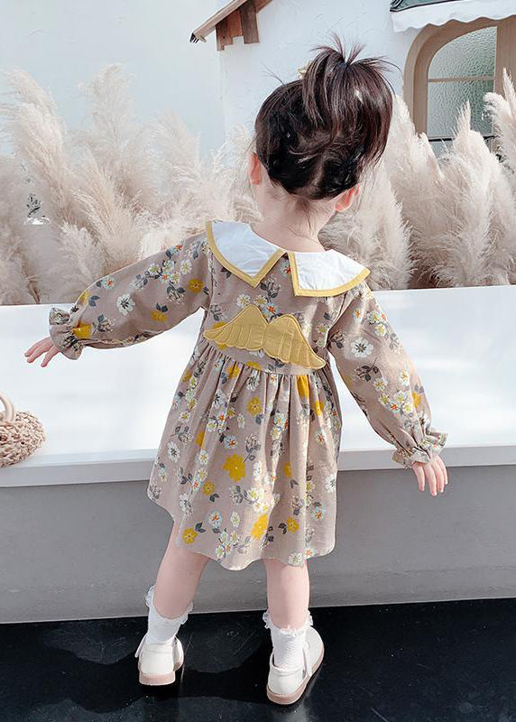 Modern Brown Embroideried Print Vacation Long Dresses Long Sleeve Ss1038