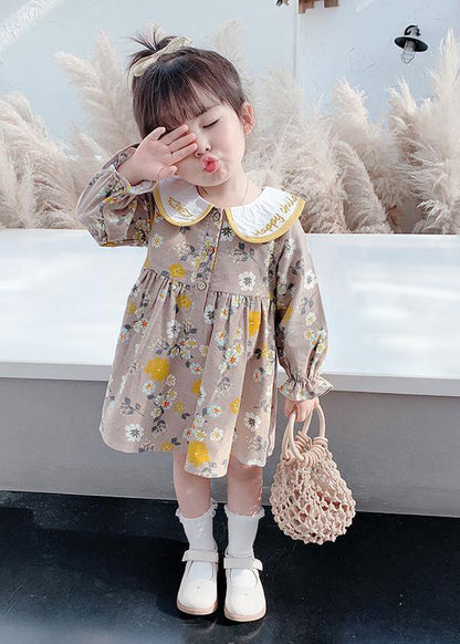 Modern Brown Embroideried Print Vacation Long Dresses Long Sleeve Ss1038