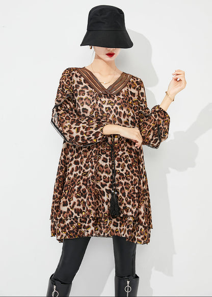 Modern Cinched Leopard Print Chiffon Mini Dresses Spring Ly0814